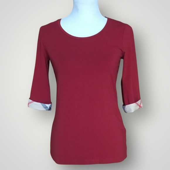 Burberry Brit Scoop Neck Tee With Check Cuffs - Picture 15 of 16